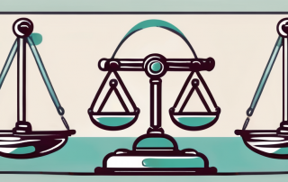 A balance scale with coins on one side and a gavel on the other