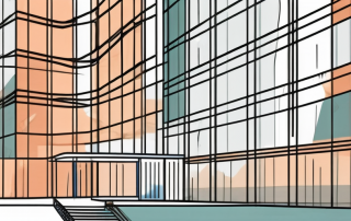 A corporate building with a safety net underneath it