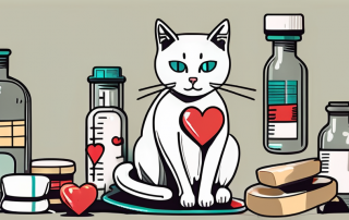 A cat sitting on a pile of medical supplies like bandages