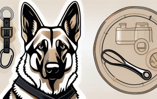 A german shepherd dog wearing a protective shield