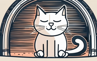 A contented cat sitting next to a protective shield symbol