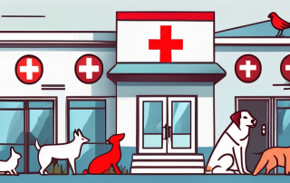 A veterinary clinic with a red cross symbol