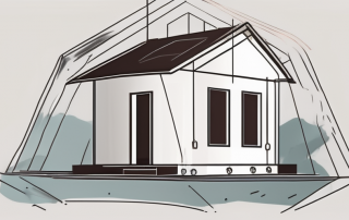A house under construction with a protective shield symbol hovering above it