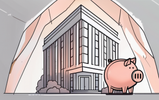 A building with a protective shield symbolizing insurance