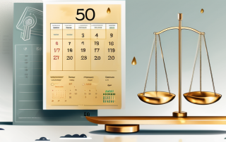 A golden insurance policy document next to a calendar showing the number 50