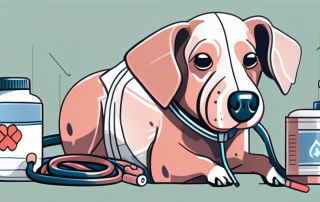 A dog with a bandage and a stethoscope around its neck