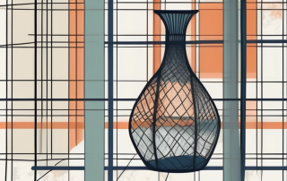 A broken vase with a safety net underneath it