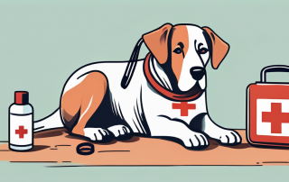 An elderly dog wearing a stethoscope around its neck
