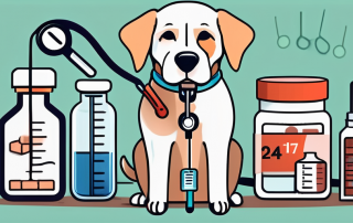 A sick dog with a thermometer in its mouth