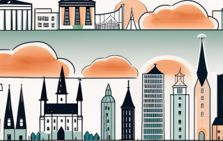 A german city skyline with ten symbolic buildings