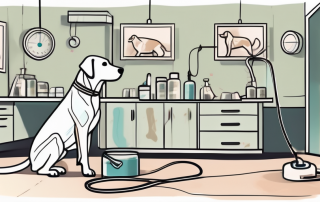 A dog in a vet clinic setting