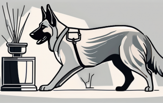 A german shepherd dog with a leash