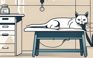A cat sitting on a vet's examination table