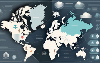 A map of europe with various symbolic insurance icons such as shields