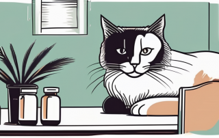 A vet's office with a syringe on the table next to a cat