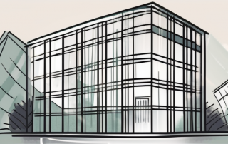 A corporate building with a protective shield symbolizing the rechtsschutzversicherung (legal protection insurance)