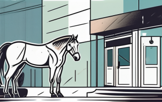A horse standing next to a veterinary clinic