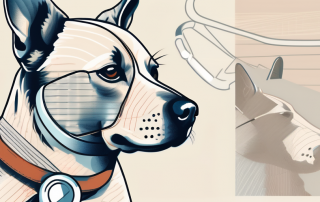 A dog with a bandage and a stethoscope