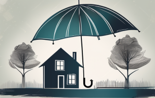 A protective umbrella covering a symbolic house and tree
