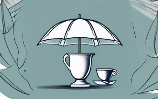 A broken vase under an umbrella