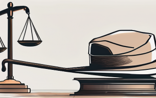 A balanced scale with legal documents on one side and a pensioner's hat and walking cane on the other