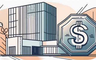 A building with a protective shield symbolizing insurance