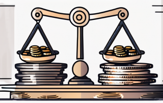 A balance scale with legal documents on one side and a pile of coins on the other