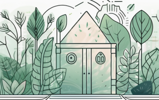 A sturdy safe surrounded by symbols of growth such as plants and trees