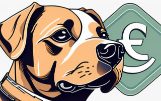 A dog with a collar tag shaped like a euro symbol
