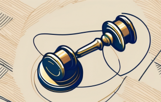 A pair of golden wedding rings entwined with a gavel