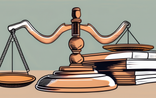 A balanced scale with a gavel on one side and a stack of coins on the other