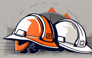 A workplace environment with safety equipment like helmets and safety cones