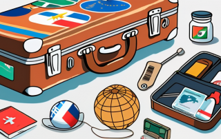 A suitcase adorned with international travel stickers