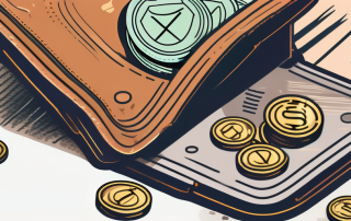 A wallet with coins and banknotes next to a shield symbolizing protection