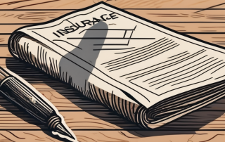 A vintage insurance policy document with a quill pen