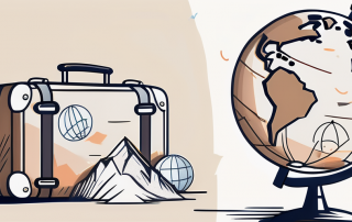 A globe with different travel-related symbols