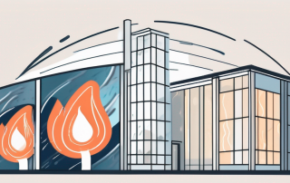 A building with protective shield symbolizing insurance