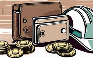 A wallet with coins and a safety helmet