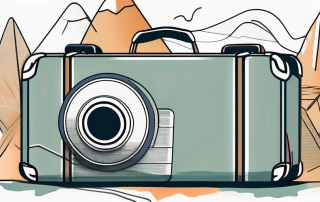 A suitcase with travel items like a camera