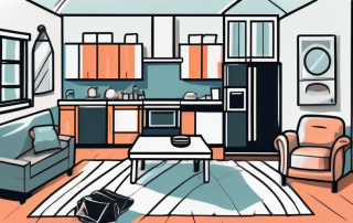 A home surrounded by various household items like furniture
