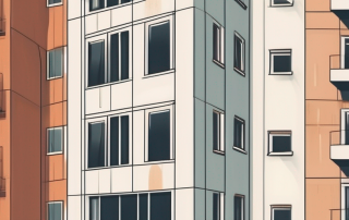 A residential building with a 'sold' sign in front