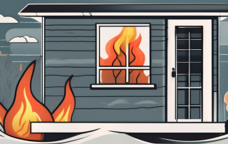 A home being affected by various natural elements like fire