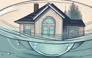 A flooded house with a protective bubble around it