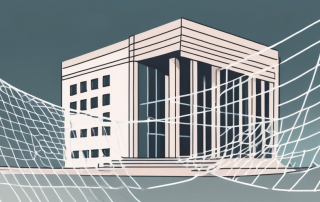 A governmental building with a safety net in front of it