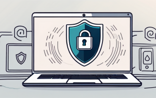 A laptop with a digital lock symbol on the screen