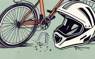 An insurance policy next to a broken bicycle and a safety helmet