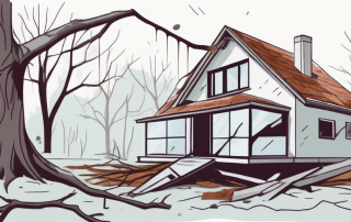 A german home surrounded by various potential accident scenarios like a broken window