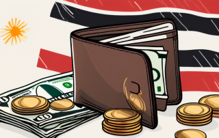 A wallet with coins and banknotes next to a stylized insurance policy