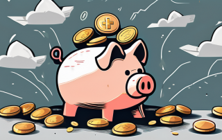 A broken piggy bank with scattered coins and a medical symbol