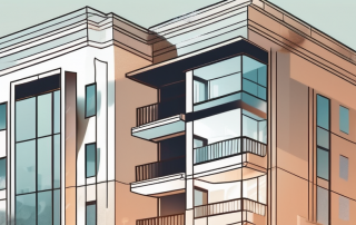 A residential building with a magnifying glass hovering over it